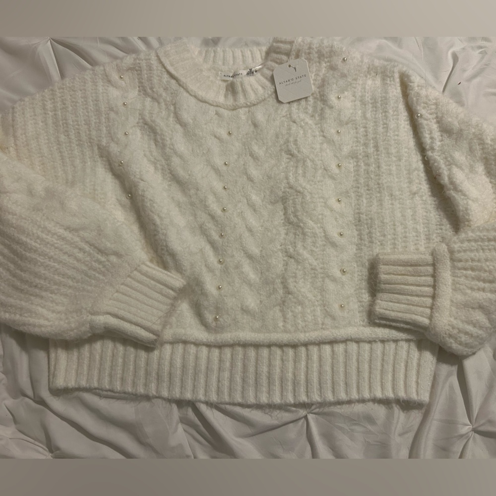 Altar'd State Cream Cable Knit Sweater